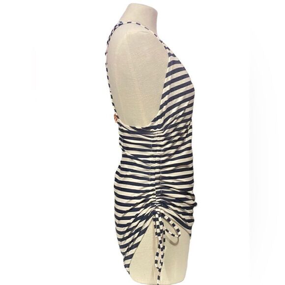 Kona Sol Navy + White Stripe V Neck Side Cinch One Piece Swimsuit Large - Picture 4 of 9